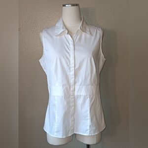 White Sleeveless Button Up Shirt !